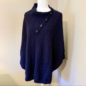 Talbots small tunic sweater poncho navy loose knit button neck